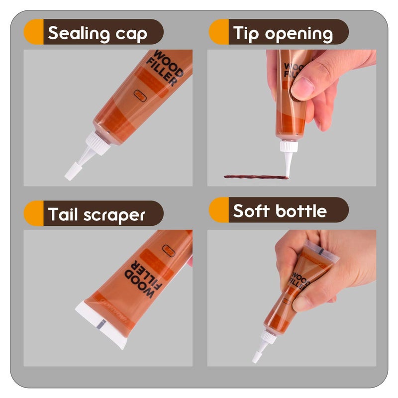 NADAMOO Wood Furniture Repair Kit Wood Filler Scratch Repair Furniture Touch Up Kit Cover Surface Scratch for Wooden Floor Table Door Cabinet Veneer, 12 Dark Color Kit Black White Gray Oak - Image 5